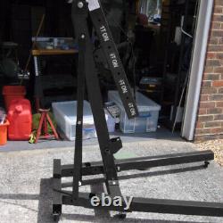 1 Ton Black Engine Crane Stand Hoist lift Jack Hydraulic Folding Wheels Workshop