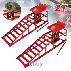 2 Ton Hydraulic Vehicle Car Ramp Jack Lift Adjustable Garage Workshop Red x 2pcs