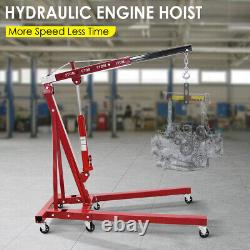 2 Ton Tonne Hydraulic Folding Engine Crane Stand Red Hoist Lift Jack Adjustable