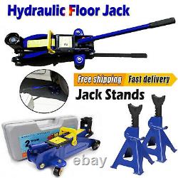 2 Ton Trolley Floor Jack Hydraulic Lift Car Van SUV Lifting+ 2PCS 3T Jack Stands