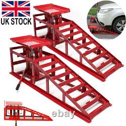 2x Car Ramps Lift 2 Ton Hydraulic Lifting Jack Heavy Duty Red Workshop Garage UK