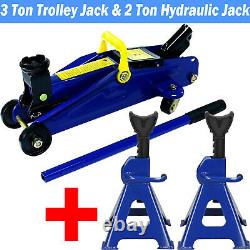 3 Ton Trolley Jack Stand Hydraulic Lift Car Van Jeep Lifting with 2 Ton Floor Jack