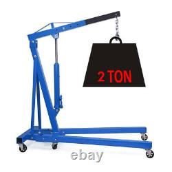 Blue 2 Ton Hydraulic Engine Crane Hoist Lift Garage Folding Mechanics Jack Stand