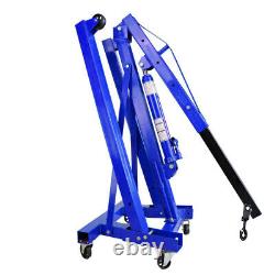 Blue Hydraulic Folding Engine Crane Stand Hoist Lift Jack Wheels 1 Ton Workshop