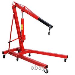 Garage Workshop Hydraulic 1Ton Folding Engine Crane Stand Hoist Lift Jack Wheels