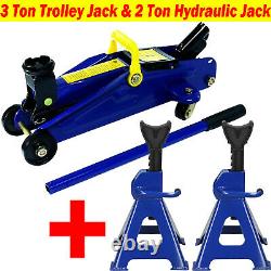 Heavy Duty 2 Ton Hydraulic Trolley Jack 3 Ton Axle Stands Car Lift Tonne Floor