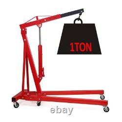 Red 1 Ton Hydraulic Hoist Lift Jack Workshop Folding Engine Crane Stand Wheeled