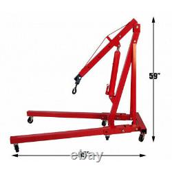 Red Garage 1 Ton Folding Engine Crane Stand Hydraulic Hoist Lift Jack Movable
