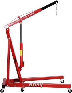 Red Hydraulic Folding Engine Crane Stand Hoist Lift Jack Wheels 2 Ton Workshop