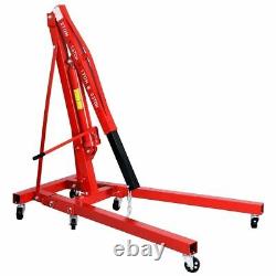 Red Hydraulic Folding Engine Crane Stand Hoist Lift Jack Wheels 2 Ton Workshop