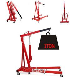 Red Hydraulic Hoist Lift Jack Workshop Folding Engine Crane Stand Wheeled 1 Ton
