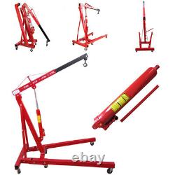 Red Hydraulic Hoist Lift Jack Workshop Folding Engine Crane Stand Wheeled 1 Ton