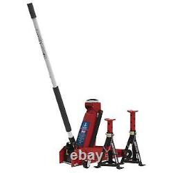 Sealey 3010CX 3 Tonne Ton Trolley Jack with Axle Stands Pair Red Car Van Lift