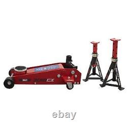 Sealey 3010CX 3 Tonne Ton Trolley Jack with Axle Stands Pair Red Car Van Lift