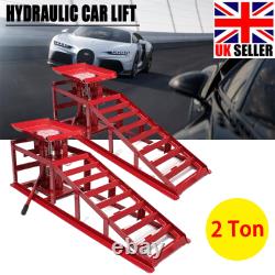 2x Auto Ramps Lift 2 Ton Hydraulique Lift Jack Hauteur Réglable Garage Outil Royaume-uni
