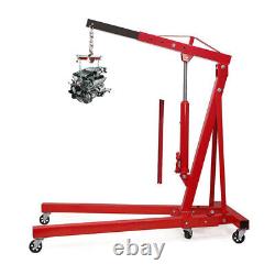 Atelier Rouge Grue Hydraulique 2 Tonnes Pliable avec Support de Levage à Roulettes