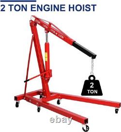 Grue hydraulique de pliage de moteur de 2 tonnes, support de cric élévateur d'atelier de garage rouge.