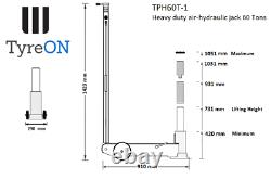 Tyreon Tph60-t1 Air Hydraulique Jack 80tons Lift 42-105.1 CM 1 Stage Telecopic